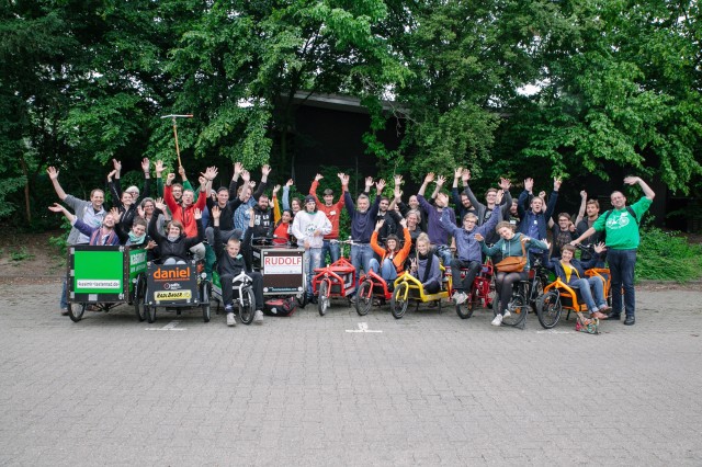 group picture of different initiatives which are enabling free cargo-bike rentals in many different cities.